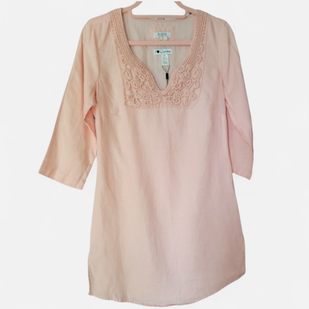 Malvin Hamburg I Love Linen S Peach Crochet Tunic Dress Euro Summer Boho NWOT